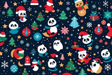 Panda Celestial Joy: Designing Stellar Christmas Icons with Playful Poses