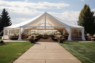 Outdoor wedding tent decorated with flowers, outdoor wedding - Powered by Adobe