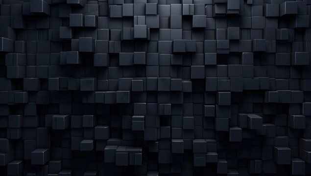 Fototapeta 3D cubic black pattern, perfect for geometric designs, technology backgrounds, and modern art installations.