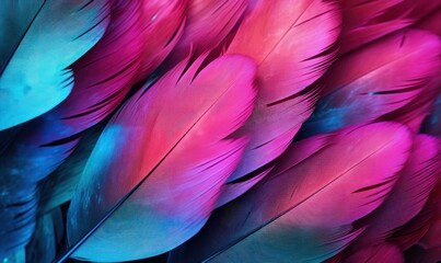 Vibrant pink and blue feathers, ideal for creative design and colorful texture themes.