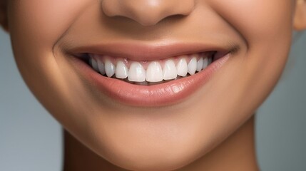 Obraz premium A studio portrait captures a young woman's joyful expression, highlighting her perfect teeth.