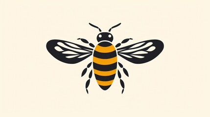  a bee on a white background with a black and yellow stripe on the front of the bee's body.