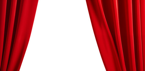 Red curtain, theater stage. Red Satin Border isolated on transparent background, png.