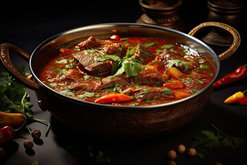 Beef curry Kadai nihari Pakistani-Indian cuisine served in a metal bowl