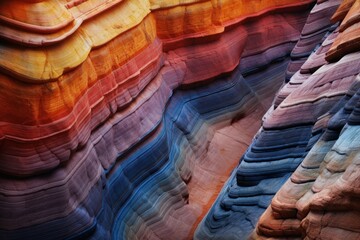 Majestic layered rock formation with a spectrum of colors, perfect for geology and natural wonders themes.
