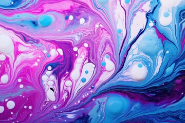 Vibrant acrylic pour painting with a swirl of pink and blue, expressing creativity and fluid motion-