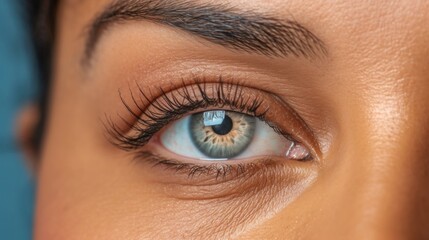 Obraz premium Joyful closeup portrait, woman with a radiant smile against a studio background.