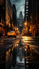 Fototapeta na wymiar Night city, empty city streets after sunset