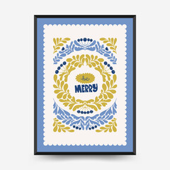 Merry Christmas and Happy New Year vertical flyer or poster template. Modern trendy Matisse minimal style. Hand drawn design for wallpaper, wall decor, print, postcard, cover, template, banner.