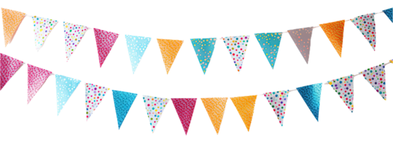 Colorful party pennant triangles. Isolated on Transparent background.