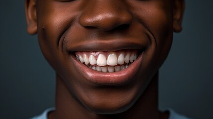 Teen boy radiates joy, standing against a light beige background with flawless teeth.