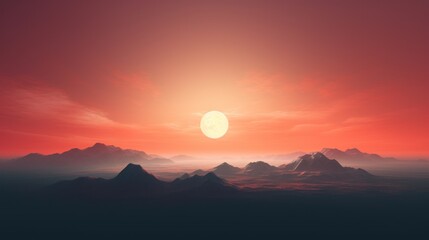 Fototapeta premium the sun is setting over the mountains in a red, orange and black sky with a few clouds in the foreground.