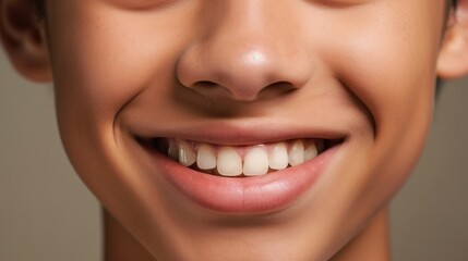 Obraz premium Smiling teen against a clear background, highlighting perfect teeth.