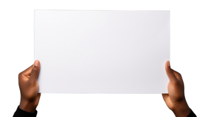 hands are holding a blank empty sheet of paper. Isolated on Transparent background.