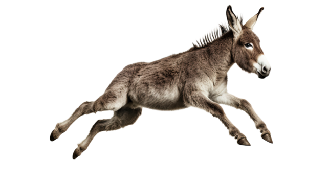 Side View Jumping Donkey. Isolated on Transparent background.