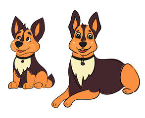 Set of cute hand drawn dogs. Vector illustration isolated on white background.