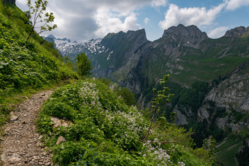 Fototapeta na wymiar Wonderful hike in the Alpstein mountains in Appenzellerland Switzerland