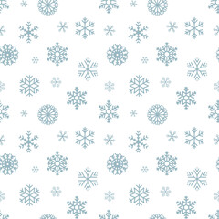 Seamless pattern, gentle blue snowflakes on a white background. Christmas background, print, vector