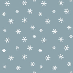 Seamless pattern, gentle white snowflakes on a blue background. Christmas background, print, vector