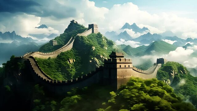 Video AI beautiful Great Wall scenery, China travel concept