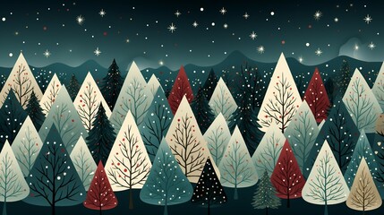 Merry and bright seamless pattern featuring flat Christmas trees. AI generate illustration