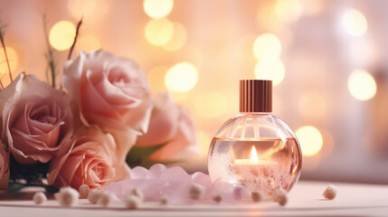 Obraz na płótnie Canvas Closeup of an elegantly designed glass aromatherapy diffuser, gently filling the room with the delicate scent of rose.