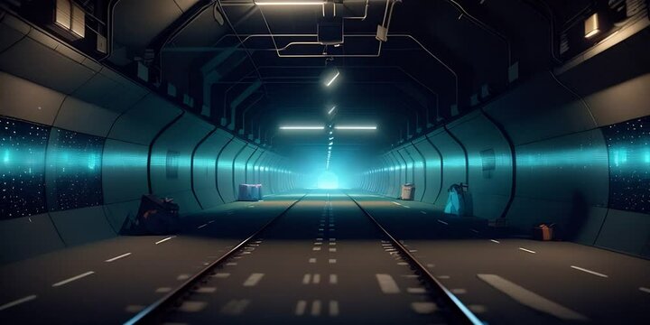 Futuristic 3D Tunnel Wallpaper with Hyper-Detailed Blue Lights in High-Resolution - Abstract Desktop Art. Generative AI