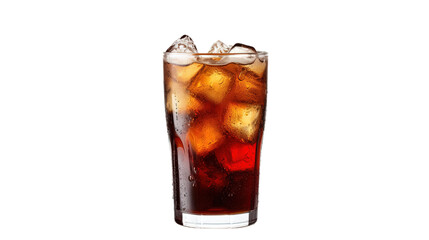 Cola with ice cubes in glass. Isolated on Transparent background.