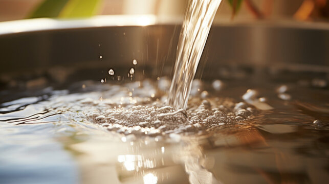 Closeup of the overflow drain on a Japanese soaking tub, designed to allow the water to remain at the perfect level.
