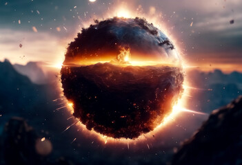 Impatto Cosmico- Illustrazione Generativa della Terra Colpita da un Meteorite