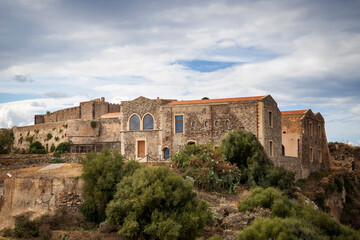 Fototapeta na wymiar View of Benedictine convent inside at Castle of Milazzo, Sicily.