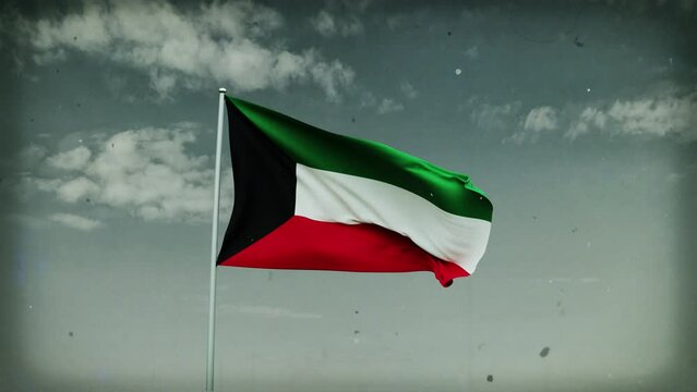 kuwait flag waving on sky background. Highly Detailed Fabric Pattern, 3D Rendering video footage. 4K resolution for celebration, national award, patriotic, social media etc.