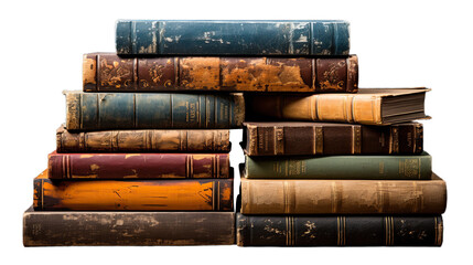 A pile of old books. Isolated on Transparent background.