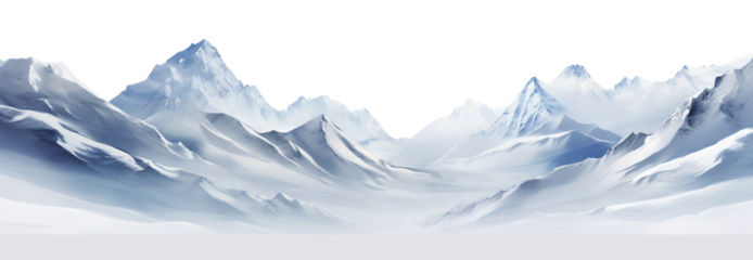 Winter scene with snow-covered mountain tops, cut out