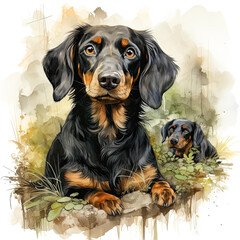 watercolor Dachshund clipart, Generative Ai