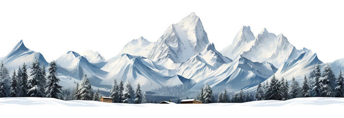 Winter scene with snow-covered mountain tops, cut out - obrazy, fototapety, plakaty