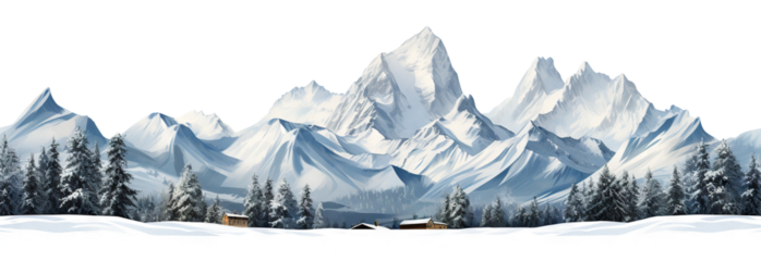 Winter scene with snow-covered mountain tops, cut out