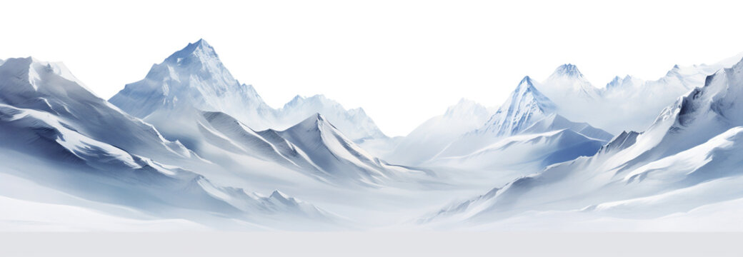 Winter scene with snow-covered mountain tops, cut out