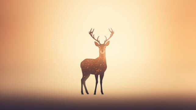  a deer standing in the middle of a foggy field with the sun shining through the fog in the background.