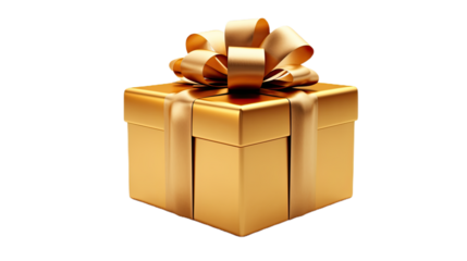 Golden gift box. Isolated on Transparent background.