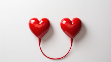Heart-shaped earbuds on a minimalist background, echoing the intimate connections of a Valentine's Day music playlist.