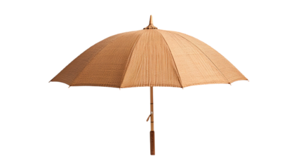 Straw beach umbrella. Isolated on Transparent background.