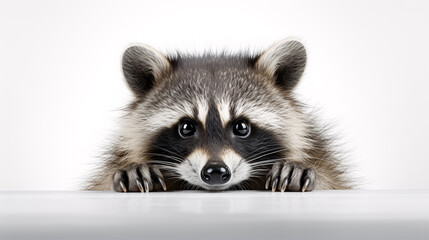 A solitary raccoon set against a blank canvas.