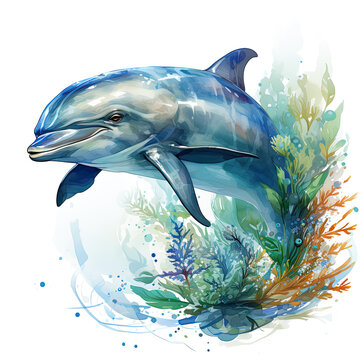 recommend clip art: watercolor DOLPHIN FISH clipart, Generative Ai