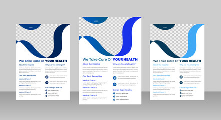 Medical flyer template and Corporate healthcare a4 flyer design template or leaflet.Corporate healthcare and medical cover and back page a4 flyer design template for print.

