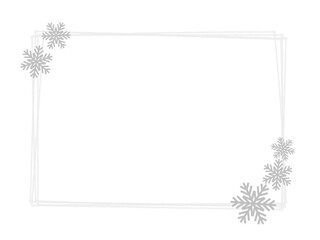 手書き重線長方形と雪の結晶のフレーム：灰
