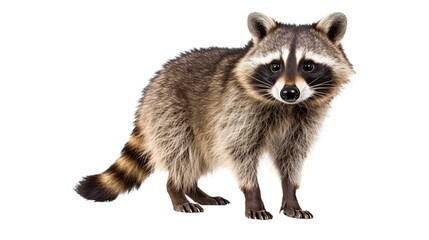 Raccoon standing. Side view. Isolated on Transparent background.