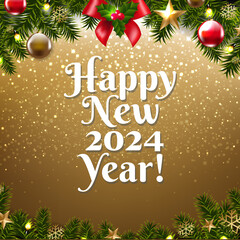 Winter New Year Text Banner And Fir Tree Branch