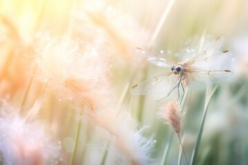 Dragonfly on a Pastel color flower and a blurry Background