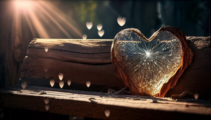 Liebe zu Valentinstag Herz auf einer Bank Pärchen als Silhouette  - obrazy, fototapety, plakaty